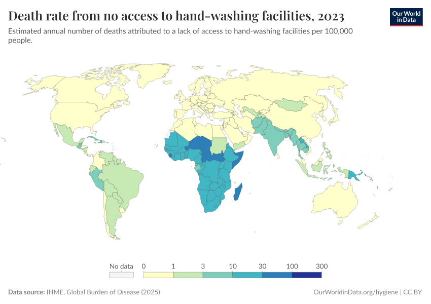 A thumbnail of the "Death rate from no access to hand-washing facilities" chart