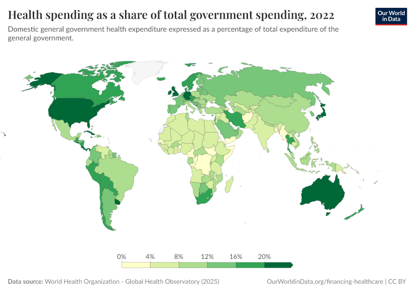 A thumbnail of the "Health spending as a share of total government spending" chart