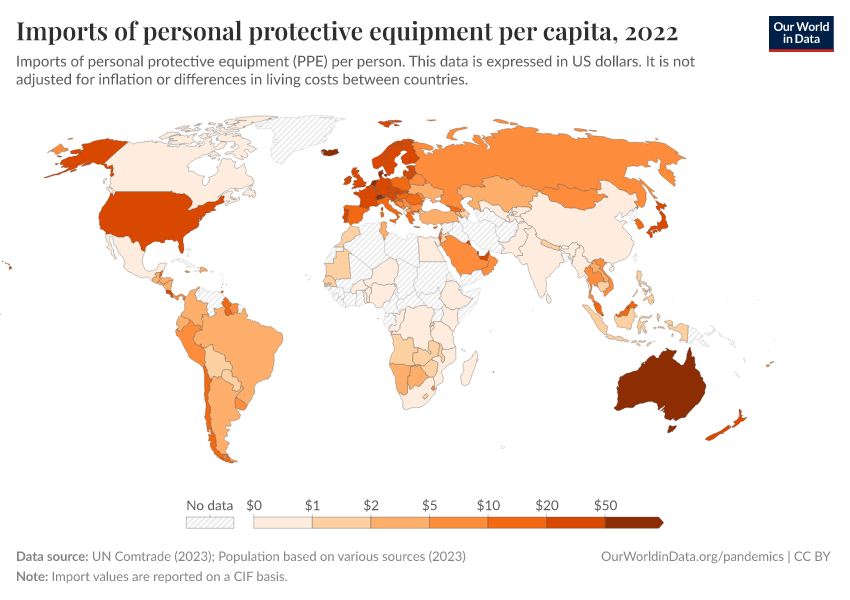 A thumbnail of the "Imports of personal protective equipment per capita" chart