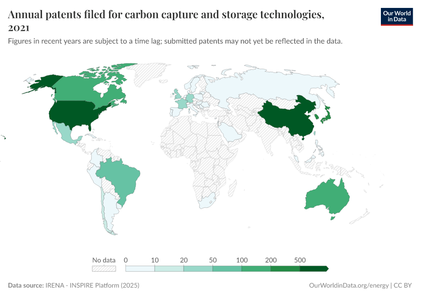 A thumbnail of the "Annual patents filed for carbon capture and storage technologies" chart