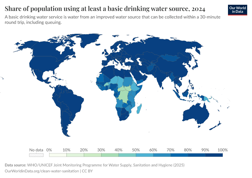 A thumbnail of the "Share of population using at least a basic drinking water source" chart
