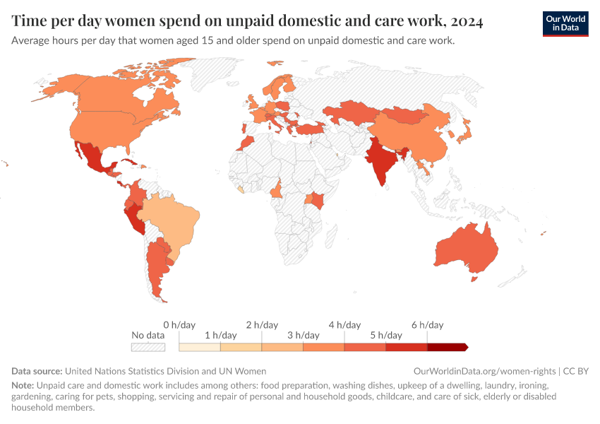 A thumbnail of the "Share of day women spend on unpaid domestic and care work" chart
