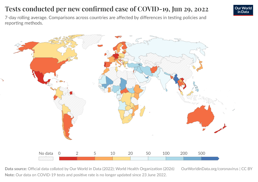 A thumbnail of the "Tests conducted per new confirmed case of COVID-19" chart